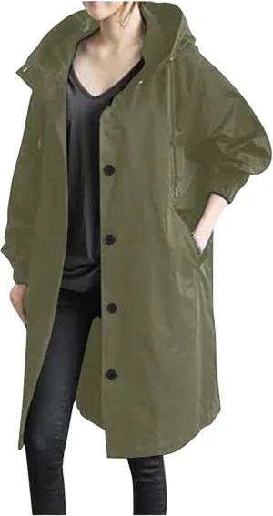 Wkishenl Fall Coats for Women 2024 Plus Size Lightweight Long Trench Jacket Casual Notched Collar Single Breasted Outerwear