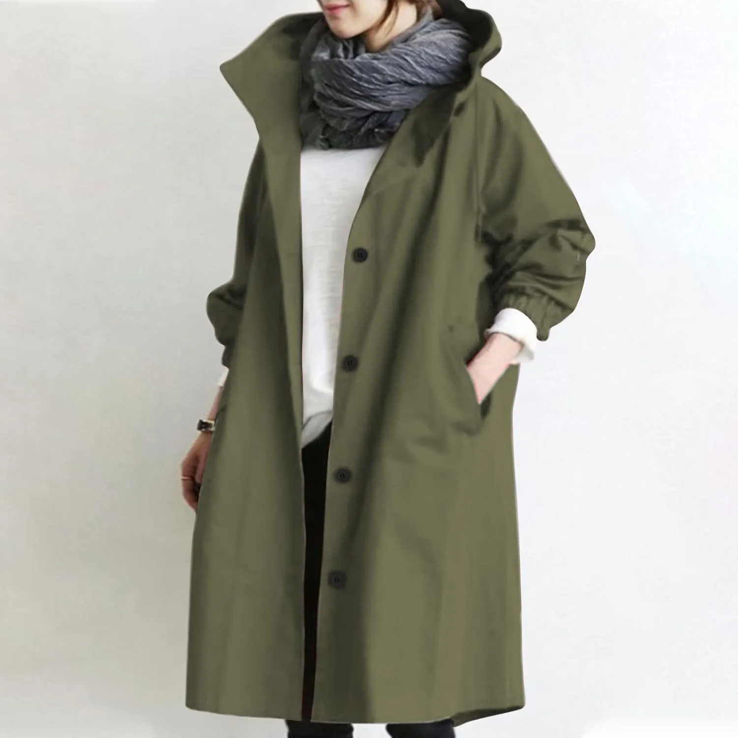 Wkishenl Fall Coats for Women 2024 Plus Size Lightweight Long Trench Jacket Casual Notched Collar Single Breasted Outerwear