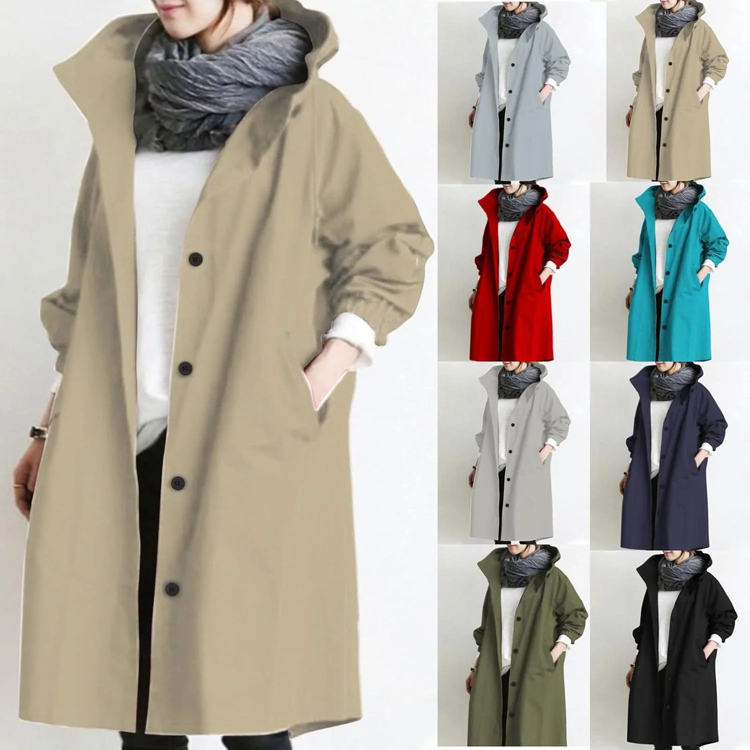 Wkishenl Fall Coats for Women 2024 Plus Size Lightweight Long Trench Jacket Casual Notched Collar Single Breasted Outerwear