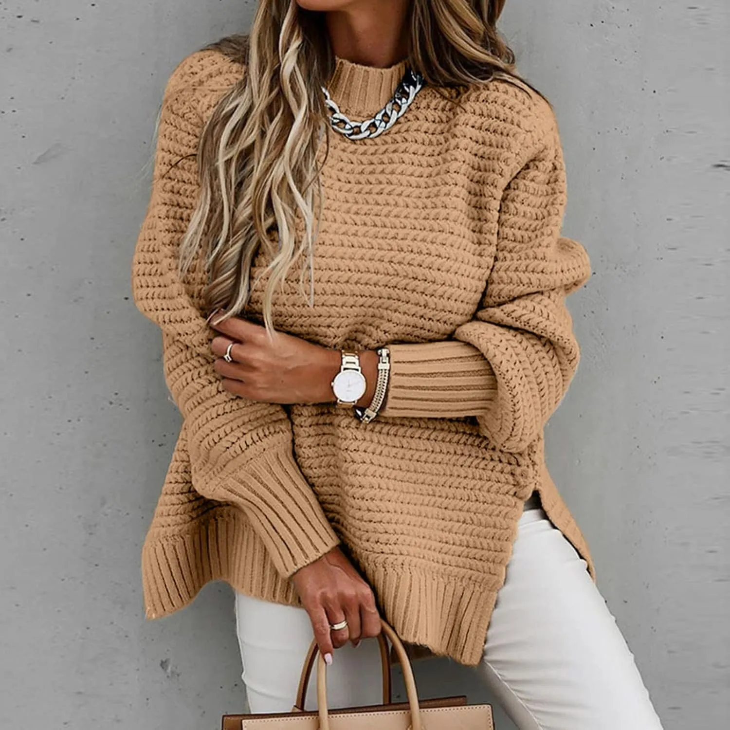 Women Casual Half Turtleneck Fashion Loose Autumn Elegant Warm Oversized New Pullover Solid Color Sweaters Men