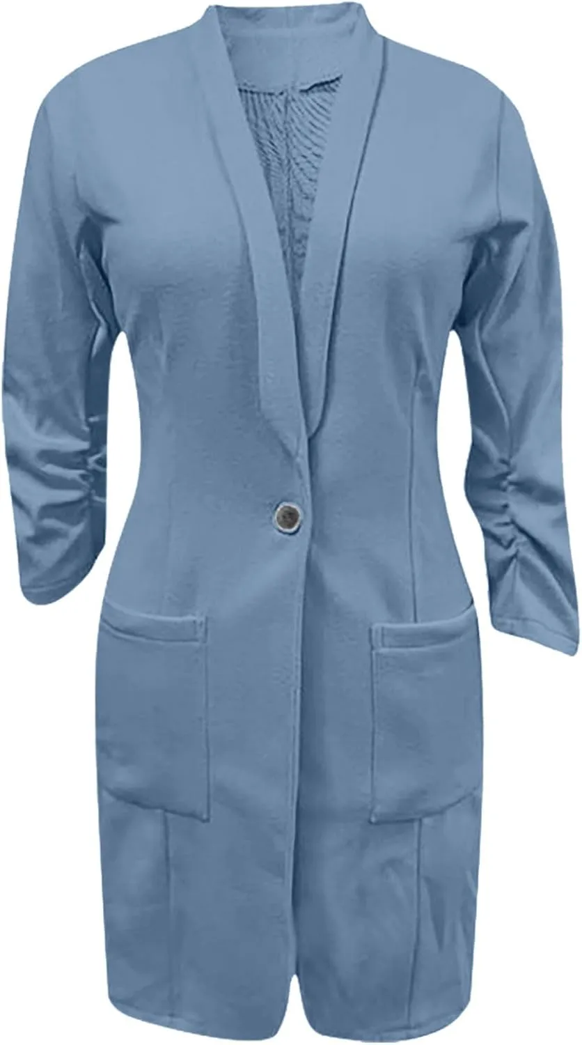 Women Casual Pockets Blazer Long Sleeve Single Button Ladies Elegant Boyfriend Suit Jacket for Office Work Business