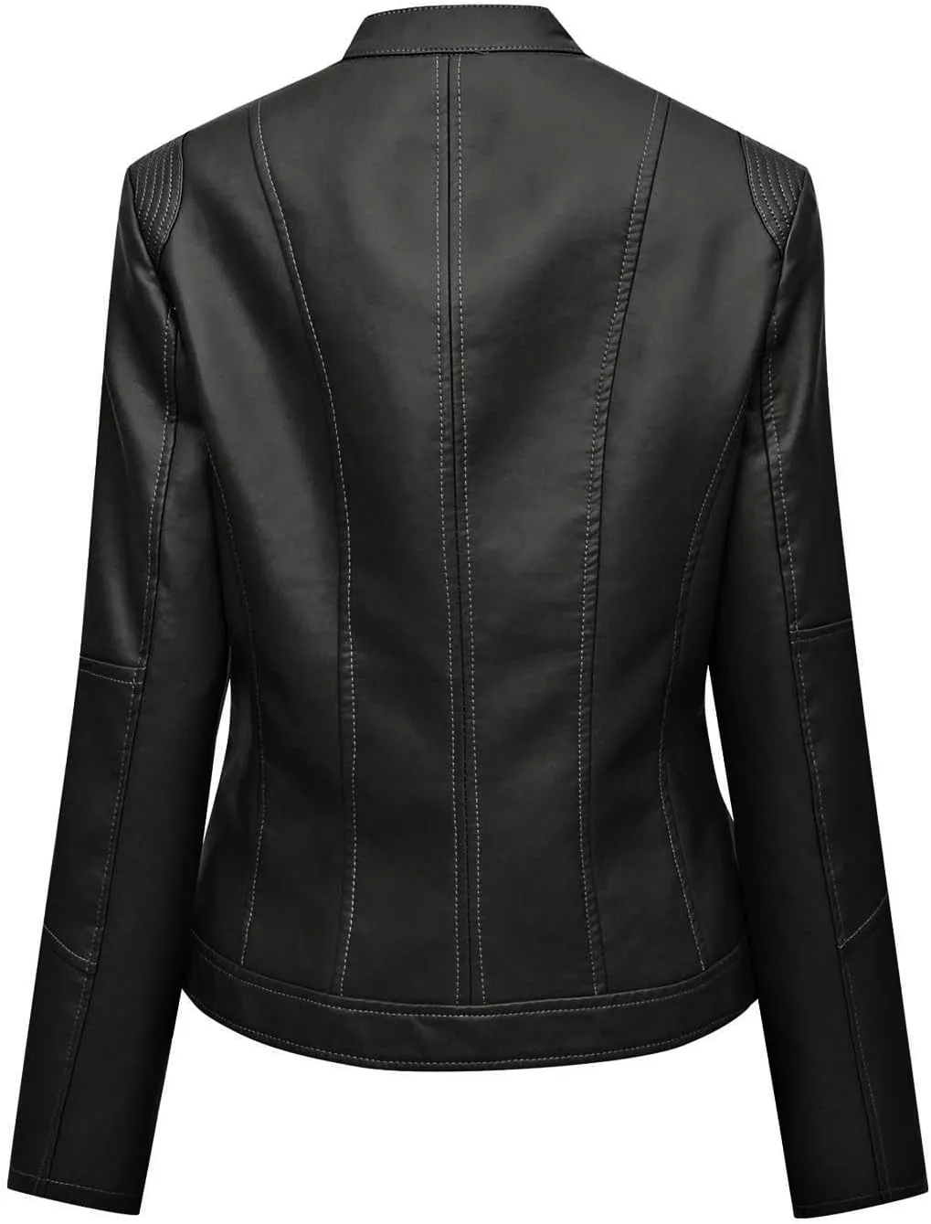 Women Faux Leather Casual Jacket Slim Zipper PU Pleather Jackets Plus Size Long Sleeve Cropped Motorcycle Bike Coat