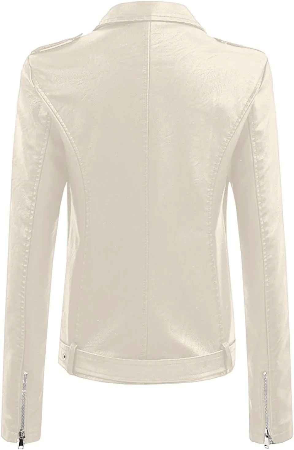 Women Faux Leather Jackets Slim Fit Zip Up Pleather Short Blazer Coats with Belted Lapel Cropped Suit Motor Jacket
