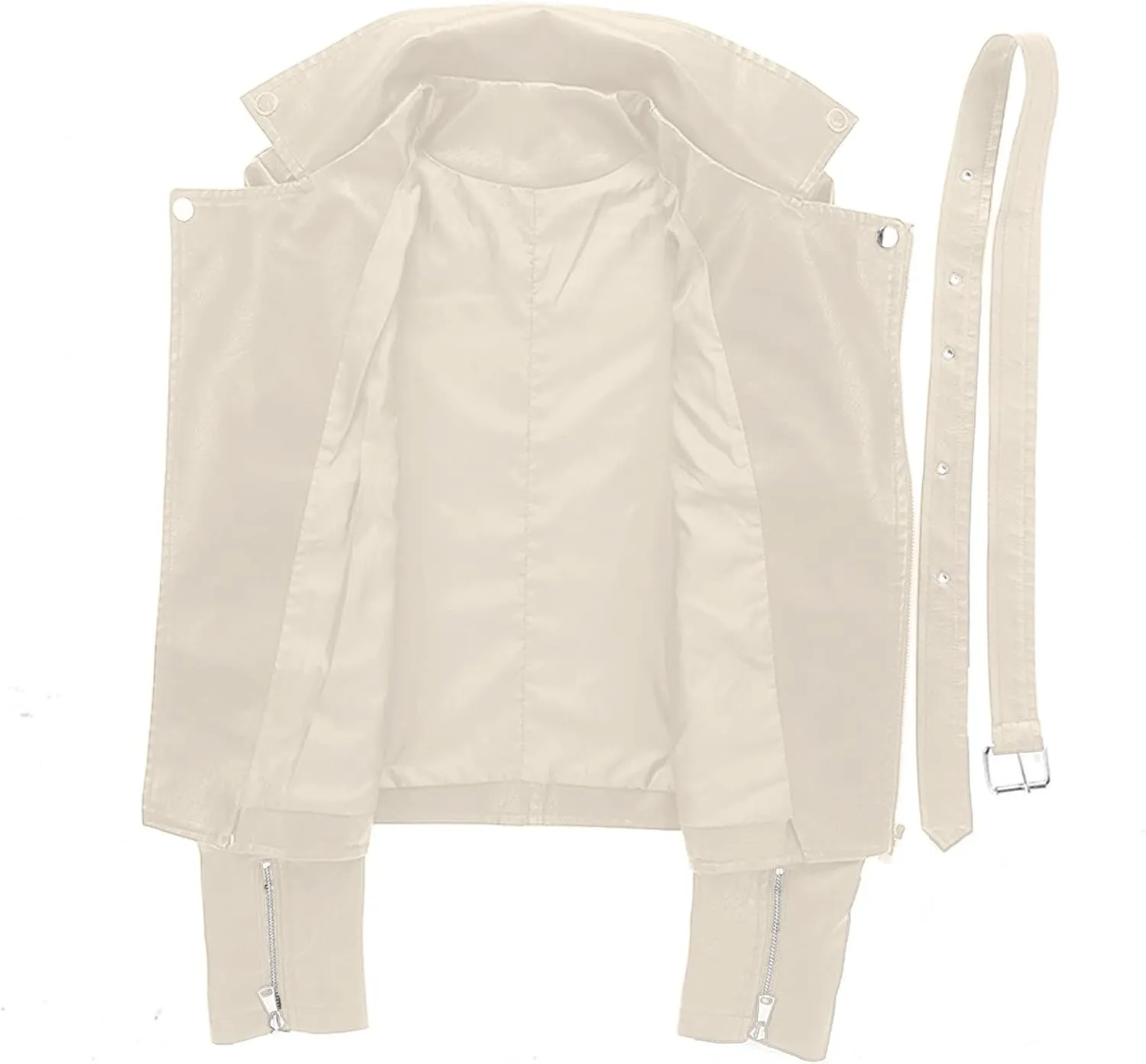 Women Faux Leather Jackets Slim Fit Zip Up Pleather Short Blazer Coats with Belted Lapel Cropped Suit Motor Jacket