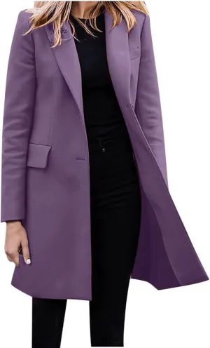 Women Long Blazer Oversize Lapel Long Sleeve Trendy Suit Jackets One Button Loose Fit 2024 Winter Business Dressy Coats