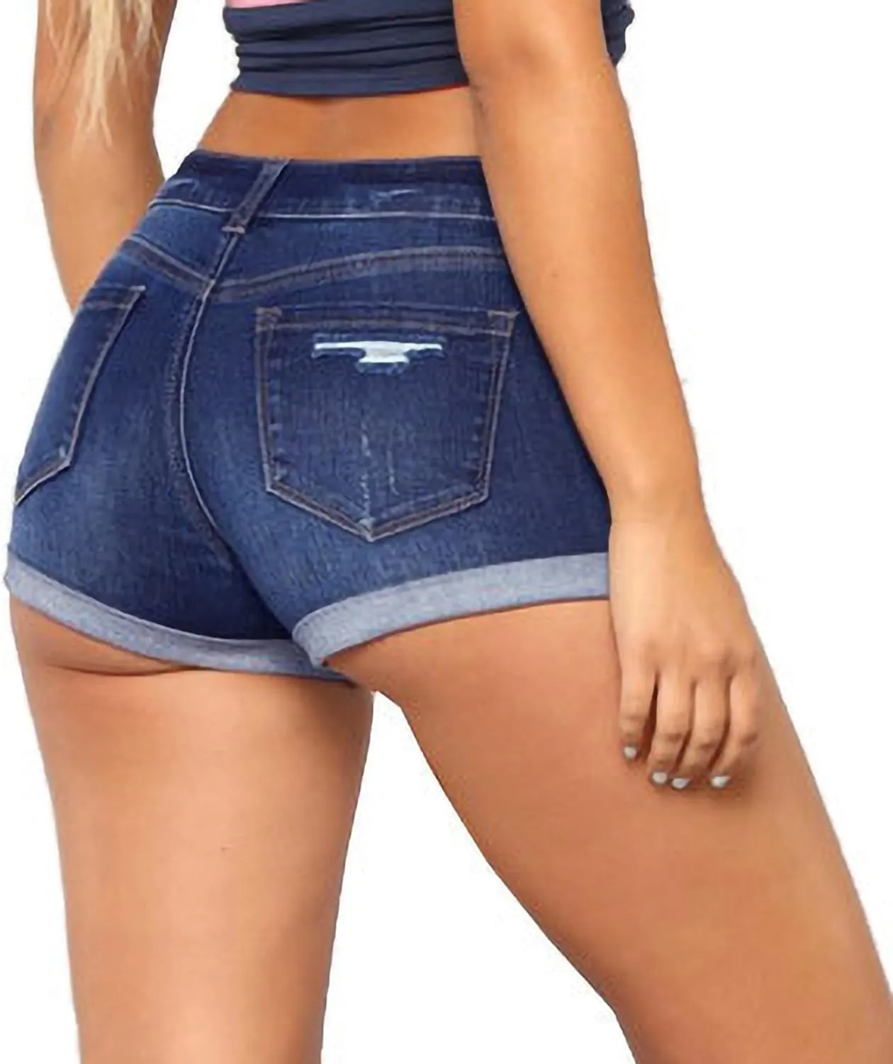 Women Ripped Jean Shorts Stretchy Distressed Denim Shorts with Pockets