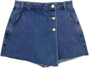 Women Solid Shorts Elegant Vintage Buckle Decoration Shorts Commute Mini Skirt