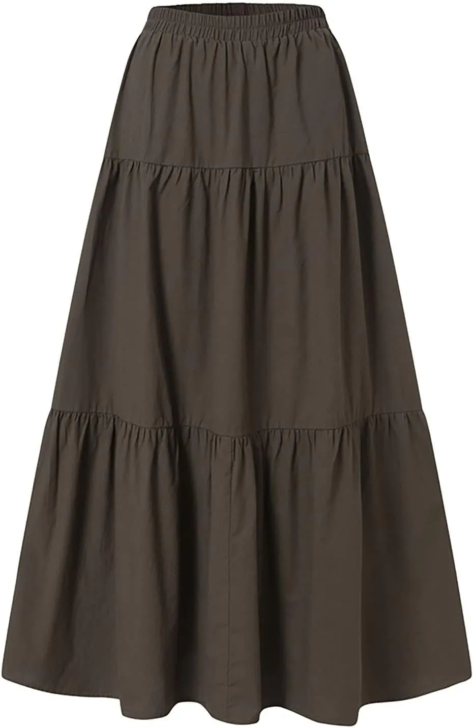Women Summer High Waist Long Skirt Casual Solid Color Cotton Linen Pleated Skirt Loose Swing Beach Skirt