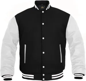 Women Varsity Jacket Genuine Leather Sleeve and Wool Blend Letterman Ladies Girls College Varsity Jackets