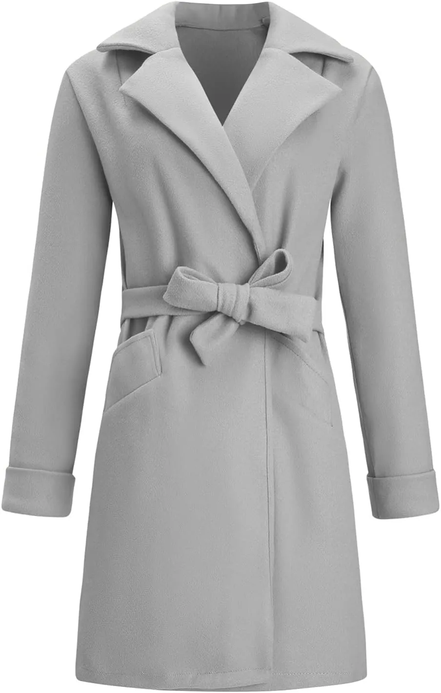 Women Winter Warm Wrap Pea Coat Elegant Lapel Open Front Belted Woolen Trench Coats Casual Mid Long Cardigan Overcoat Outwear