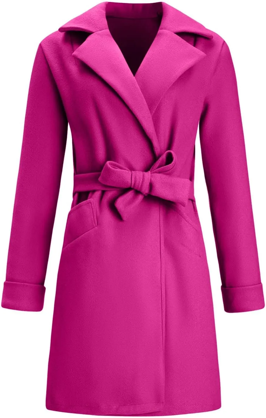 Women Winter Warm Wrap Pea Coat Elegant Lapel Open Front Belted Woolen Trench Coats Casual Mid Long Cardigan Overcoat Outwear