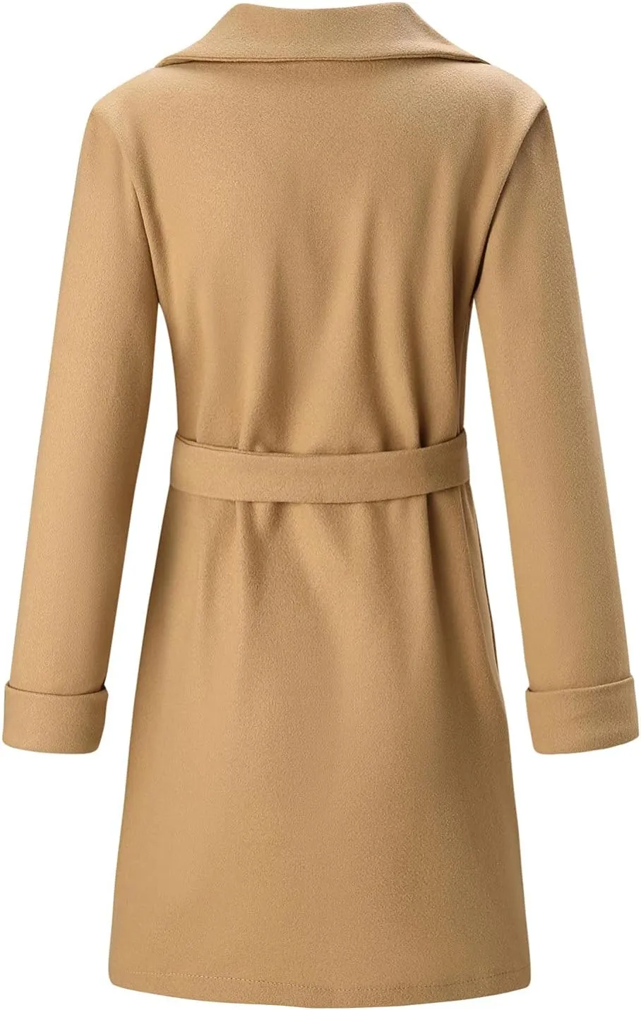 Women Winter Warm Wrap Pea Coat Elegant Lapel Open Front Belted Woolen Trench Coats Casual Mid Long Cardigan Overcoat Outwear