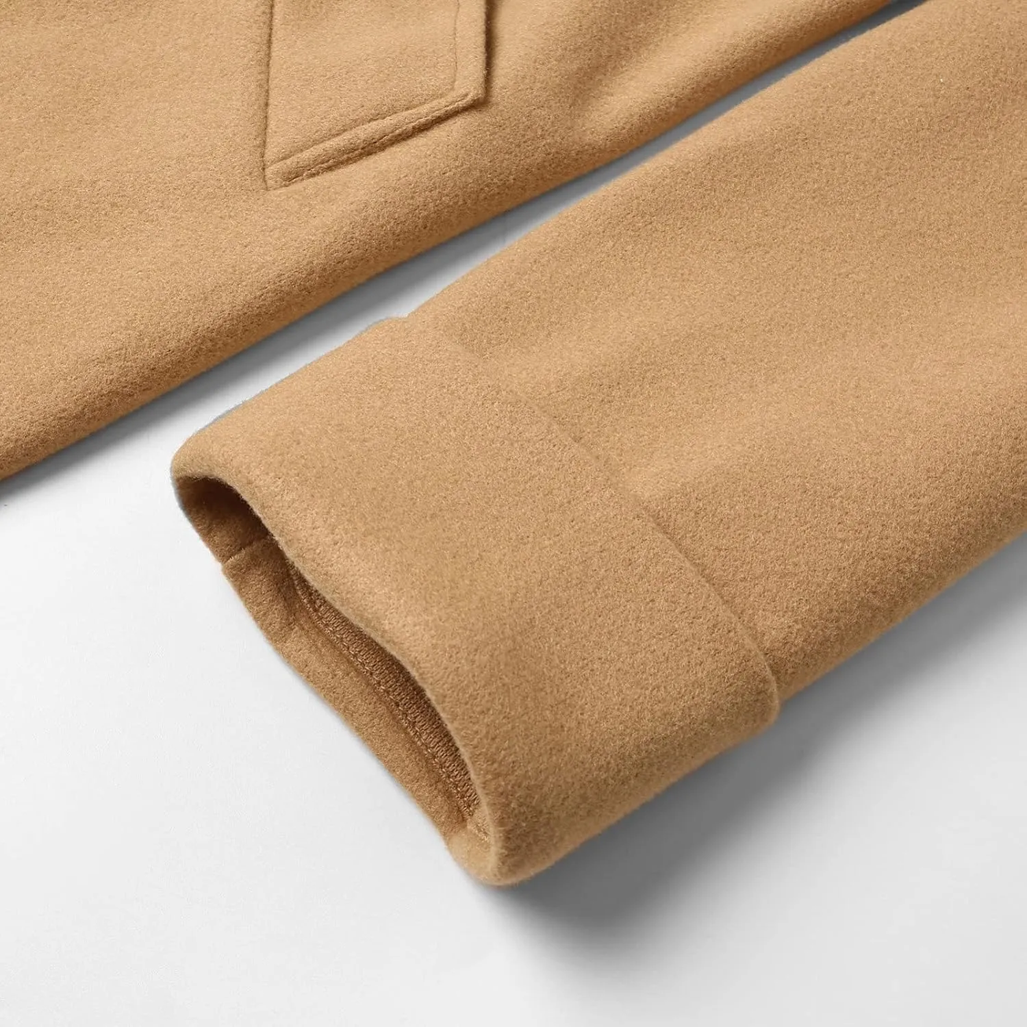 Women Winter Warm Wrap Pea Coat Elegant Lapel Open Front Belted Woolen Trench Coats Casual Mid Long Cardigan Overcoat Outwear