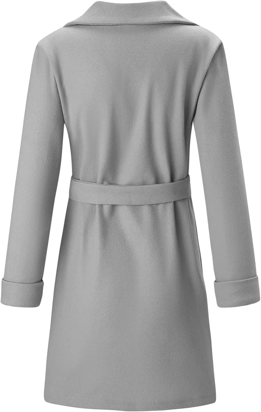 Women Winter Warm Wrap Pea Coat Elegant Lapel Open Front Belted Woolen Trench Coats Casual Mid Long Cardigan Overcoat Outwear
