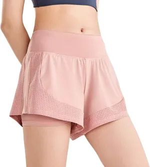 Women Workout Running Shorts,Active Yoga Gym Sport Shorts with Liner 2 in 1