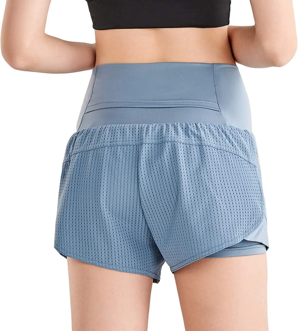 Women Workout Running Shorts,Active Yoga Gym Sport Shorts with Liner 2 in 1
