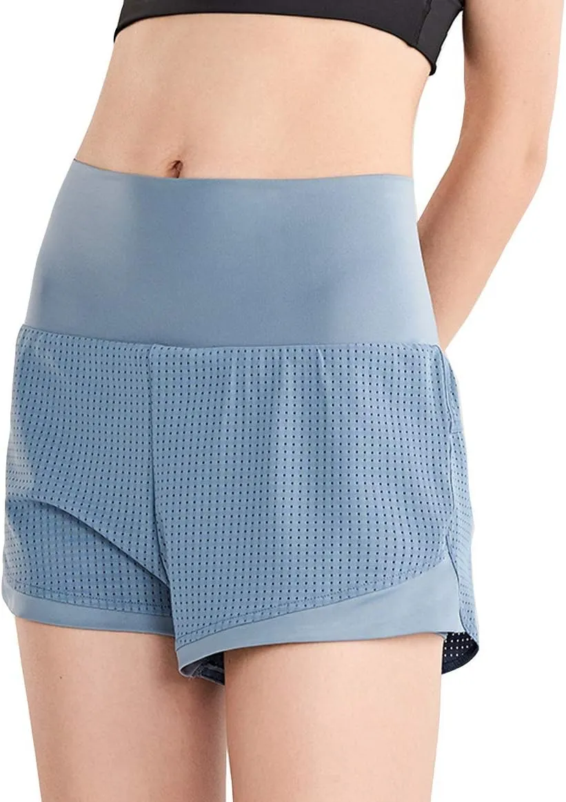 Women Workout Running Shorts,Active Yoga Gym Sport Shorts with Liner 2 in 1