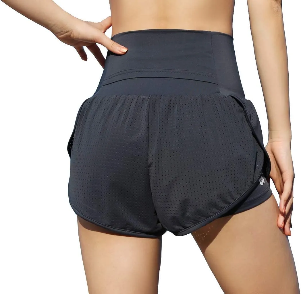 Women Workout Running Shorts,Active Yoga Gym Sport Shorts with Liner 2 in 1