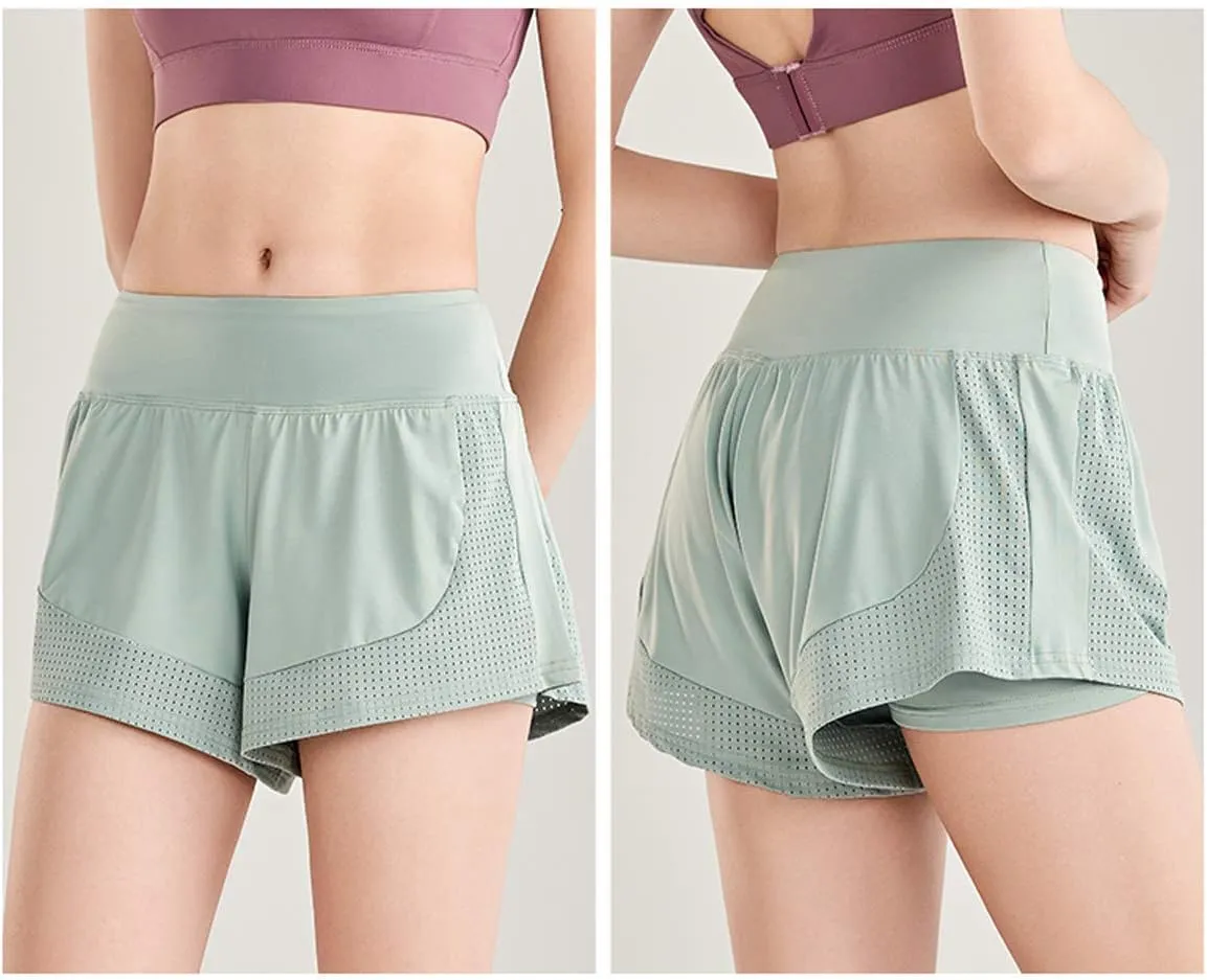 Women Workout Running Shorts,Active Yoga Gym Sport Shorts with Liner 2 in 1