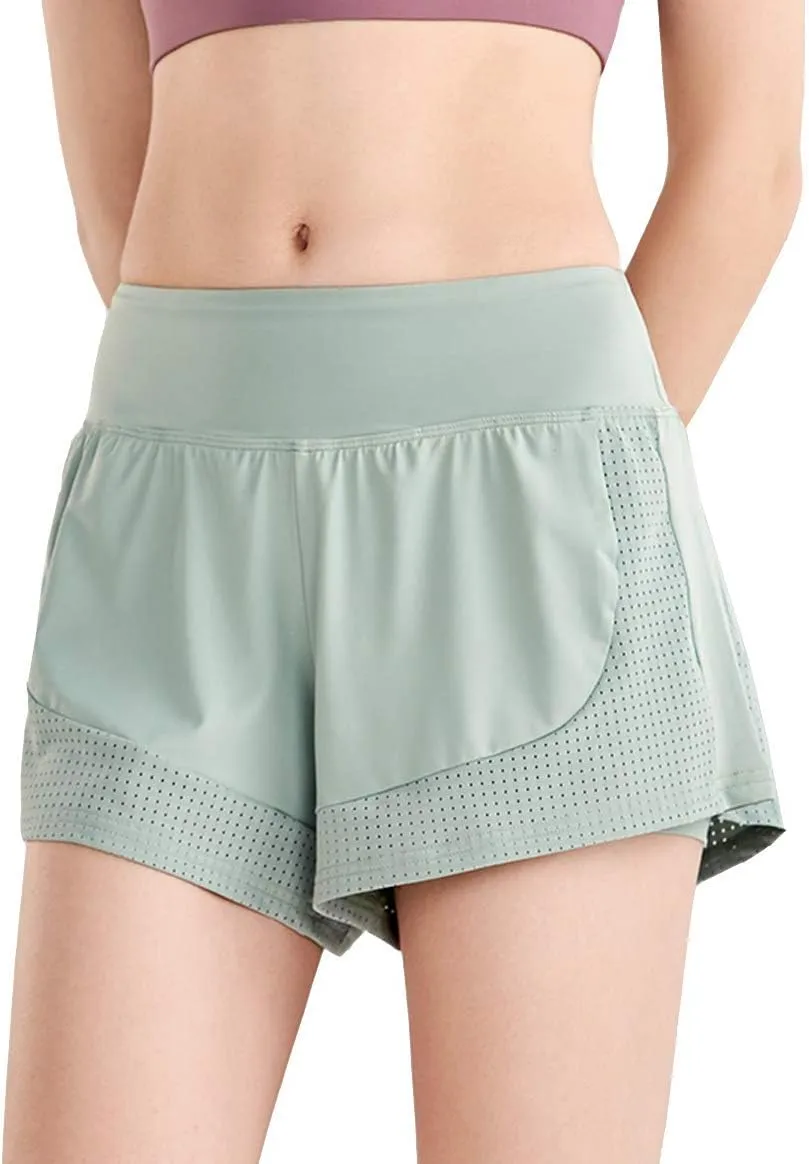 Women Workout Running Shorts,Active Yoga Gym Sport Shorts with Liner 2 in 1