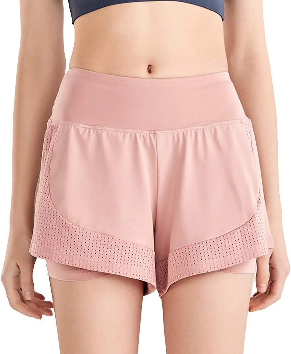 Women Workout Running Shorts,Active Yoga Gym Sport Shorts with Liner 2 in 1