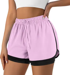 Women's 2 in 1 Running Shorts for Gym Yoga Workout Athletic Shorts High-Waisted Shorts with Liner Pockets