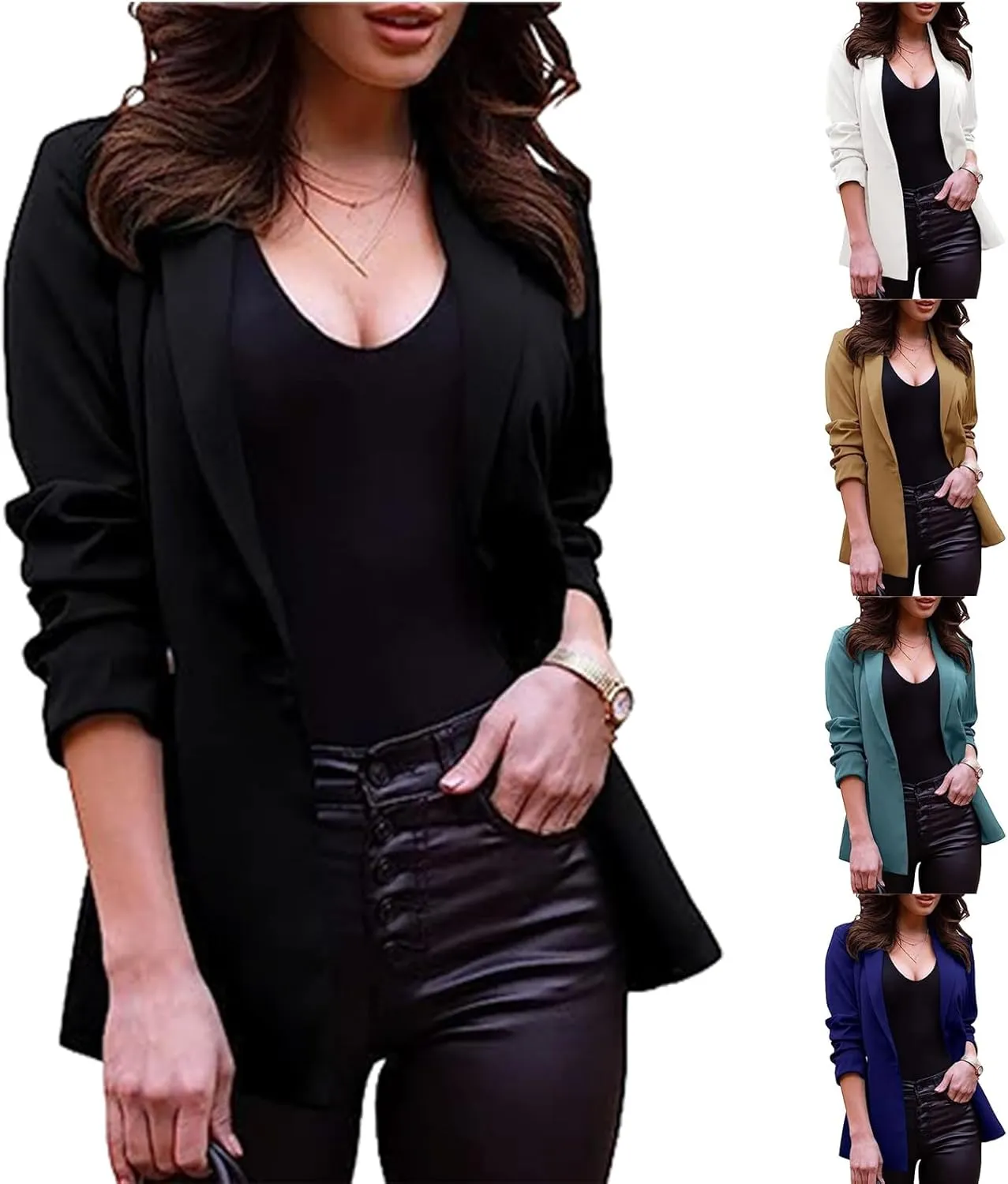 Women's Blazer Business Casual Long Sleeve Slim Fit Work Office Jacket Lightweight Suit Jacket Clothes with Pockets