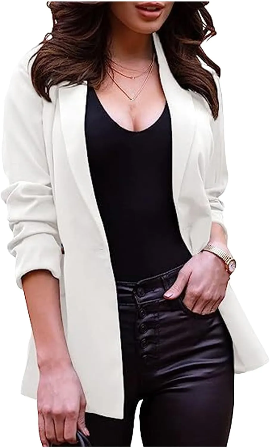 Women's Blazer Business Casual Long Sleeve Slim Fit Work Office Jacket Lightweight Suit Jacket Clothes with Pockets