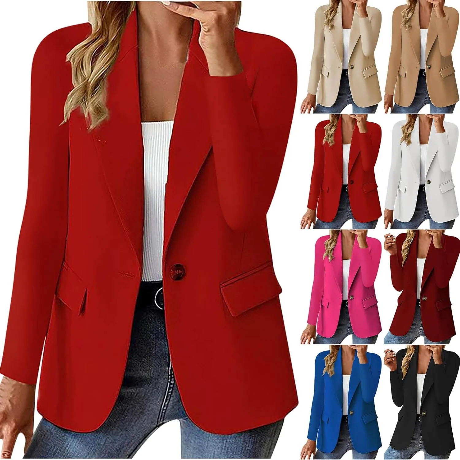 Womens Blazer Casual Lapel Long Sleeve Solid Classic Open Front Cardigan Blazers Daily Commute Office Fall Coats