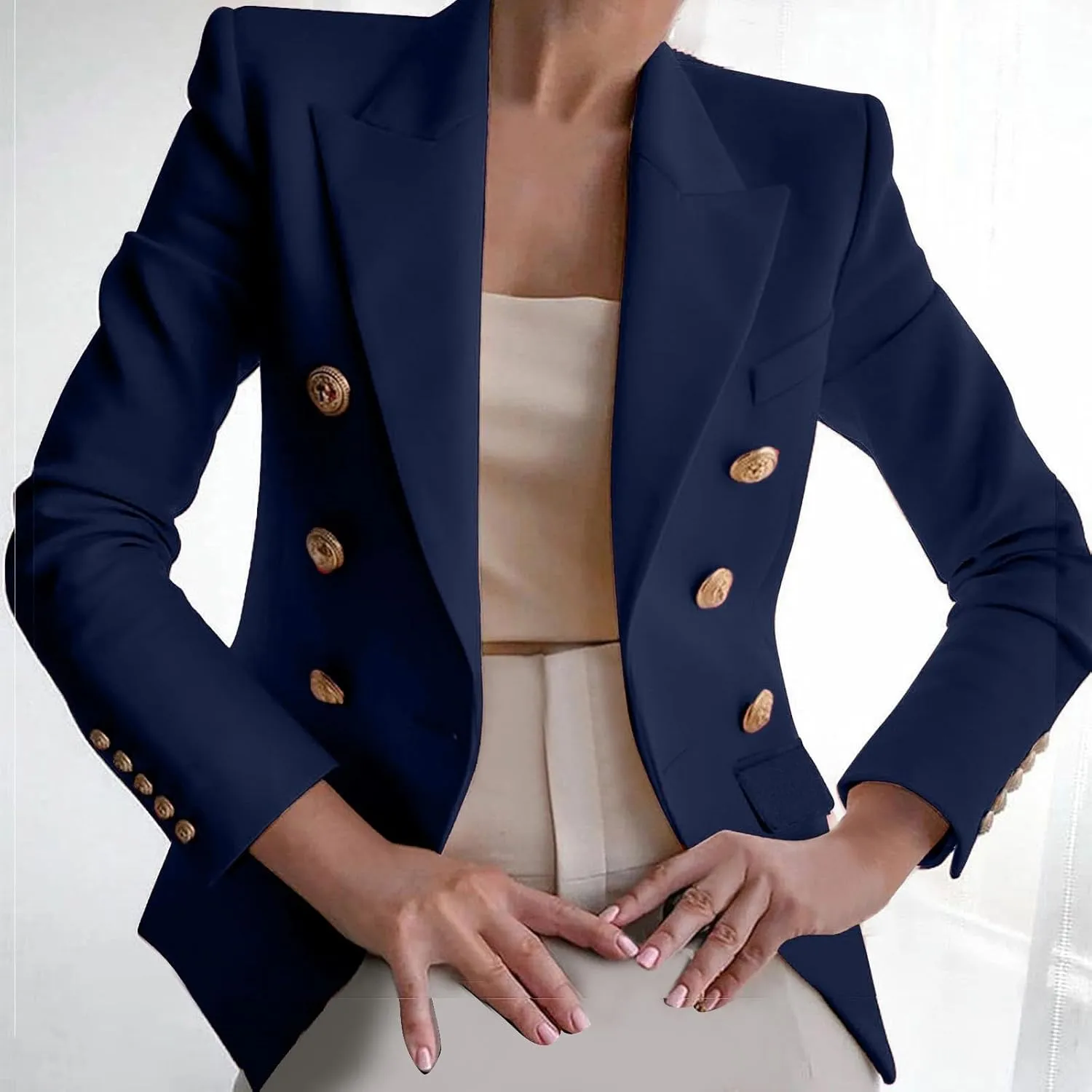 Womens Blazers Dressy Casual Long Sleeve Double Breasted Suit Jackets Classic Fitted Work Office Blazer Clothes