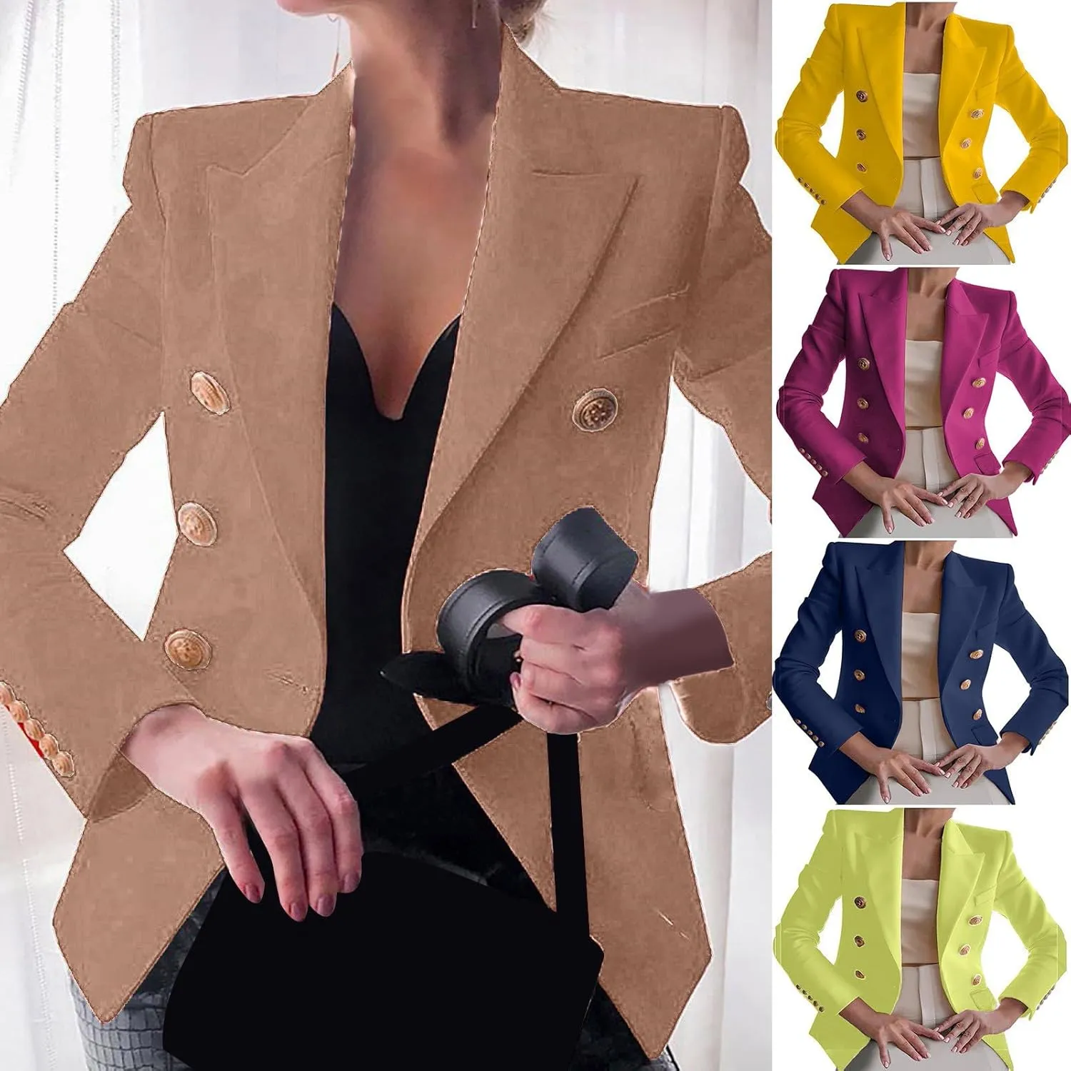 Womens Blazers Dressy Casual Long Sleeve Double Breasted Suit Jackets Classic Fitted Work Office Blazer Clothes