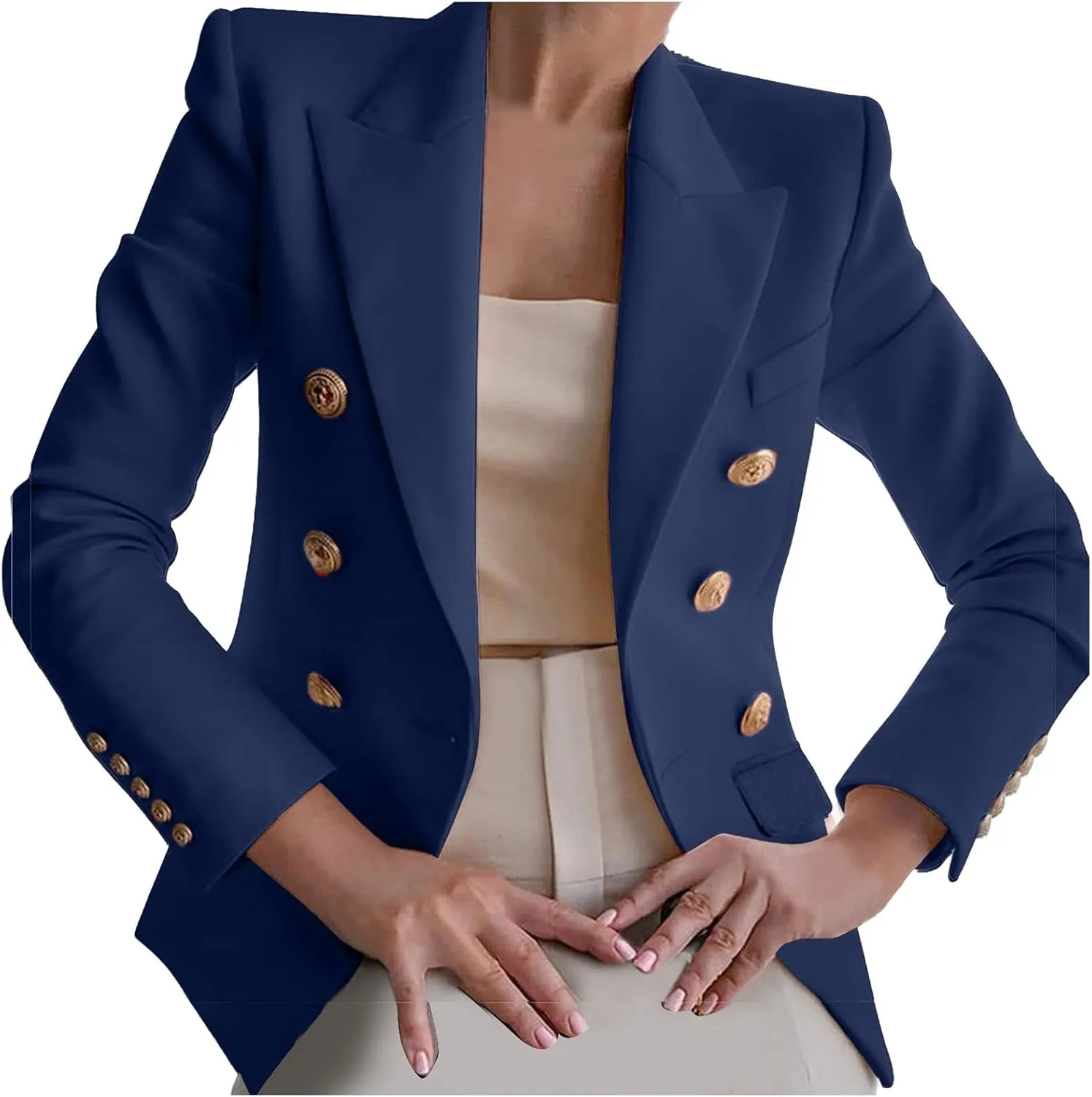 Womens Blazers Dressy Casual Long Sleeve Double Breasted Suit Jackets Classic Fitted Work Office Blazer Clothes