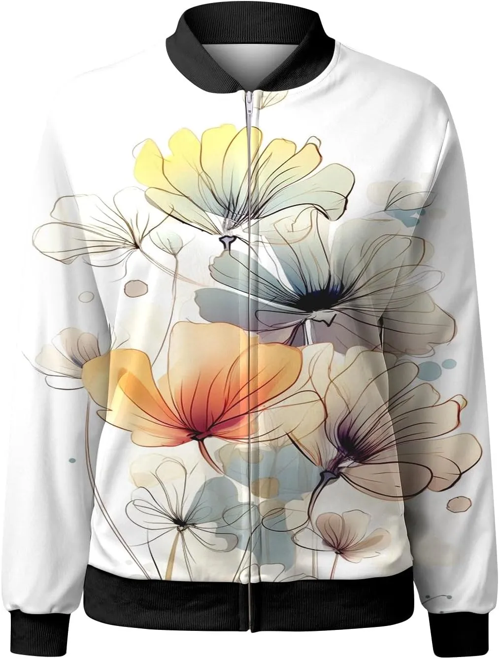 Women's Bomber Jacket 2024 Long Sleeve Classic Gradient Print Jacket Casual Daily Lightweight Short Outwear Tops