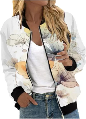 Women's Bomber Jacket 2024 Long Sleeve Classic Gradient Print Jacket Casual Daily Lightweight Short Outwear Tops