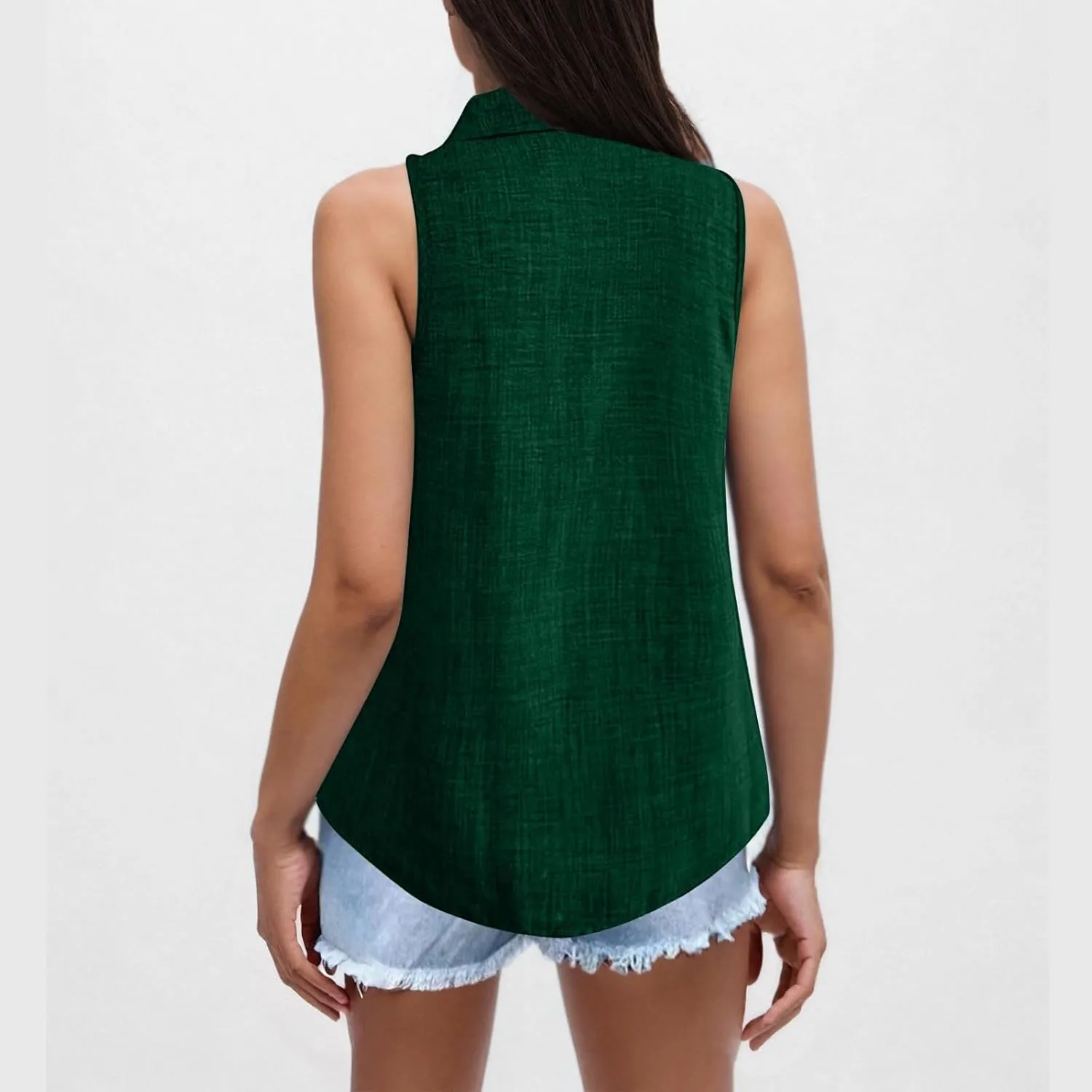 Women's Button-Front Sleeveless Blouse - Lightweight Linen Summer Top, Relaxed Fit & Breathable Design