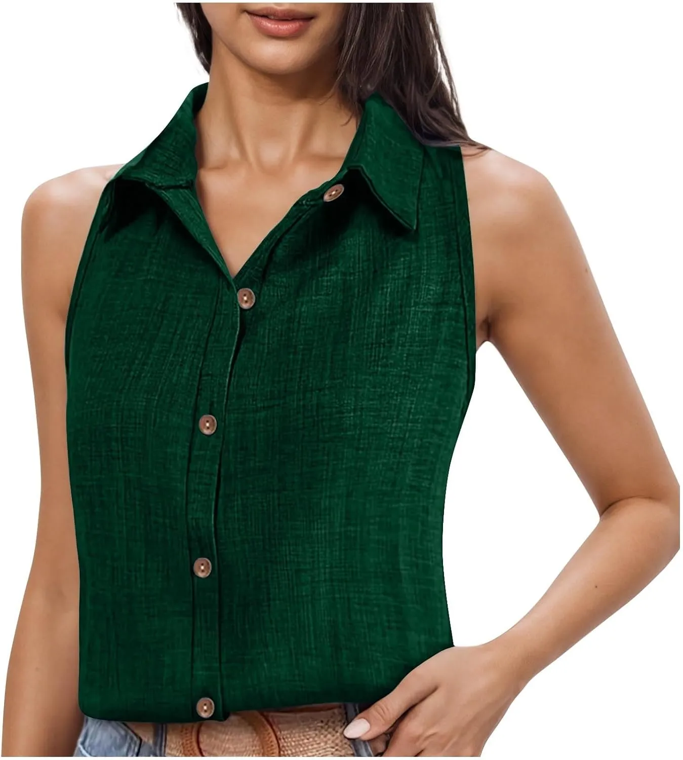 Women's Button-Front Sleeveless Blouse - Lightweight Linen Summer Top, Relaxed Fit & Breathable Design