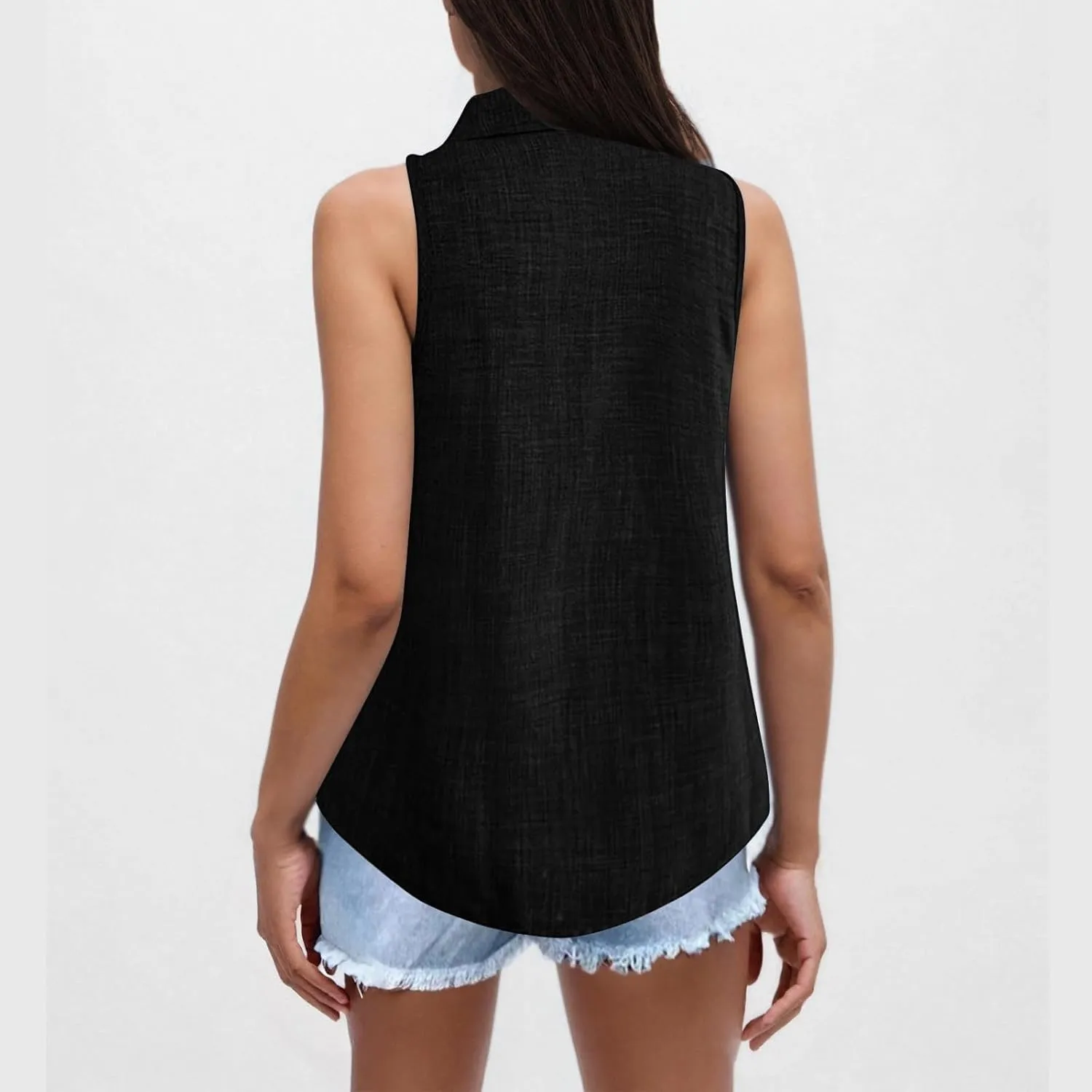 Women's Button-Front Sleeveless Blouse - Lightweight Linen Summer Top, Relaxed Fit & Breathable Design