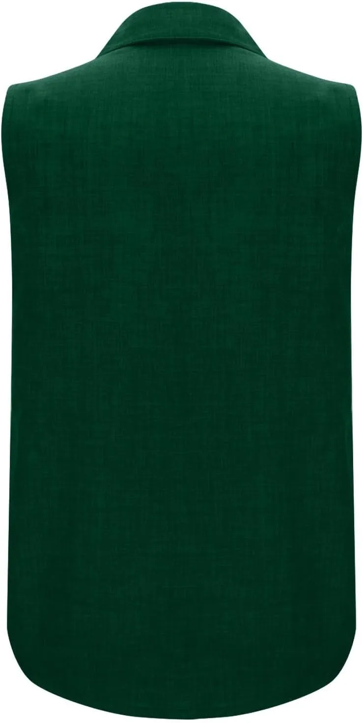 Women's Button-Front Sleeveless Blouse - Lightweight Linen Summer Top, Relaxed Fit & Breathable Design