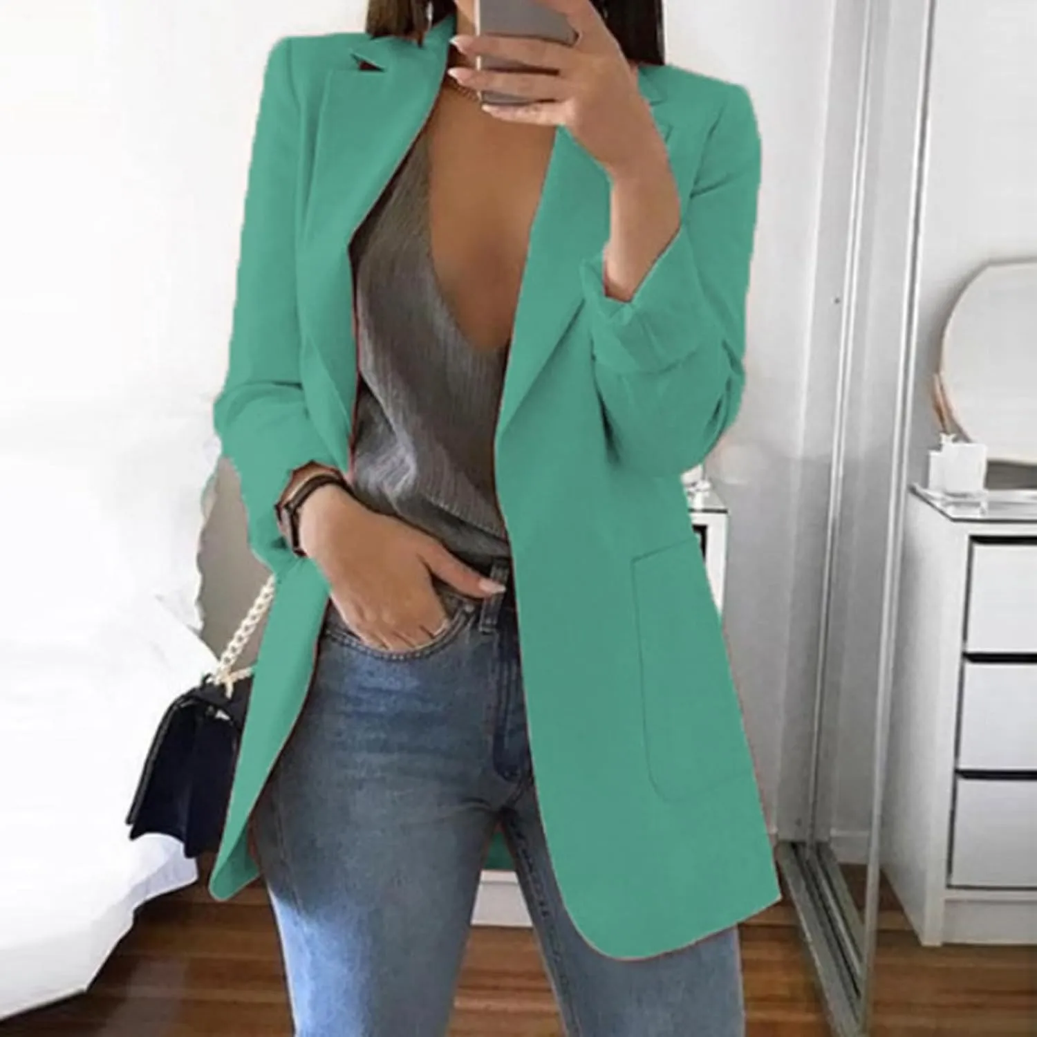 Womens Casual Blazers Fashion Solid Formal Suit Jacket Open Front Long Sleeve Lapel Blazer Jacket 2025 Work Outfits