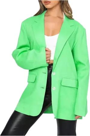 Womens Casual Blazers Long Sleeve Classic Two Button Lapel Collar Work Office Blazer Jackets Oversized Boyfriend Coat