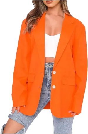Womens Casual Blazers Long Sleeve Classic Two Button Lapel Collar Work Office Blazer Jackets Oversized Boyfriend Coat