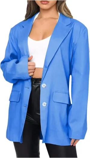 Womens Casual Blazers Long Sleeve Classic Two Button Lapel Collar Work Office Blazer Jackets Oversized Boyfriend Coat