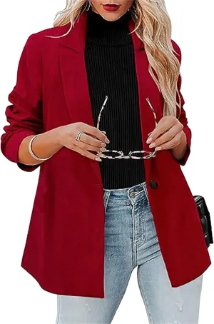 Womens Casual Blazers One Button Long Sleeve Business Suit Classic Solid Color Lapel Open Front Office Jacket 2025