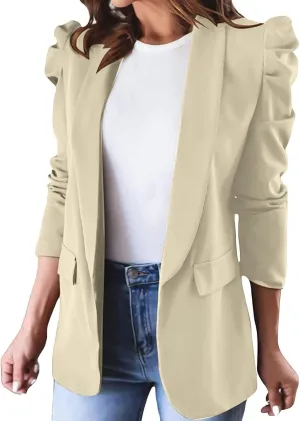 Womens Casual Blazers Puff Sleeve Suit Jacket Open Front Cardigan Jacket Work Office Blazer Business Outfits Tops
