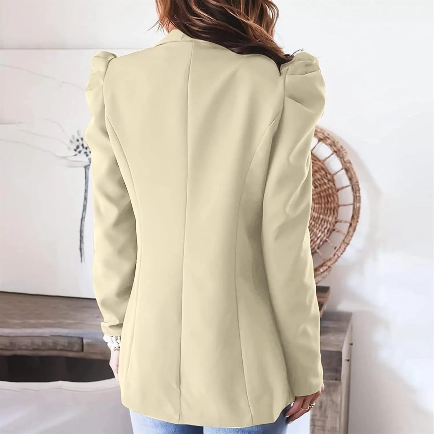 Womens Casual Blazers Puff Sleeve Suit Jacket Open Front Cardigan Jacket Work Office Blazer Business Outfits Tops
