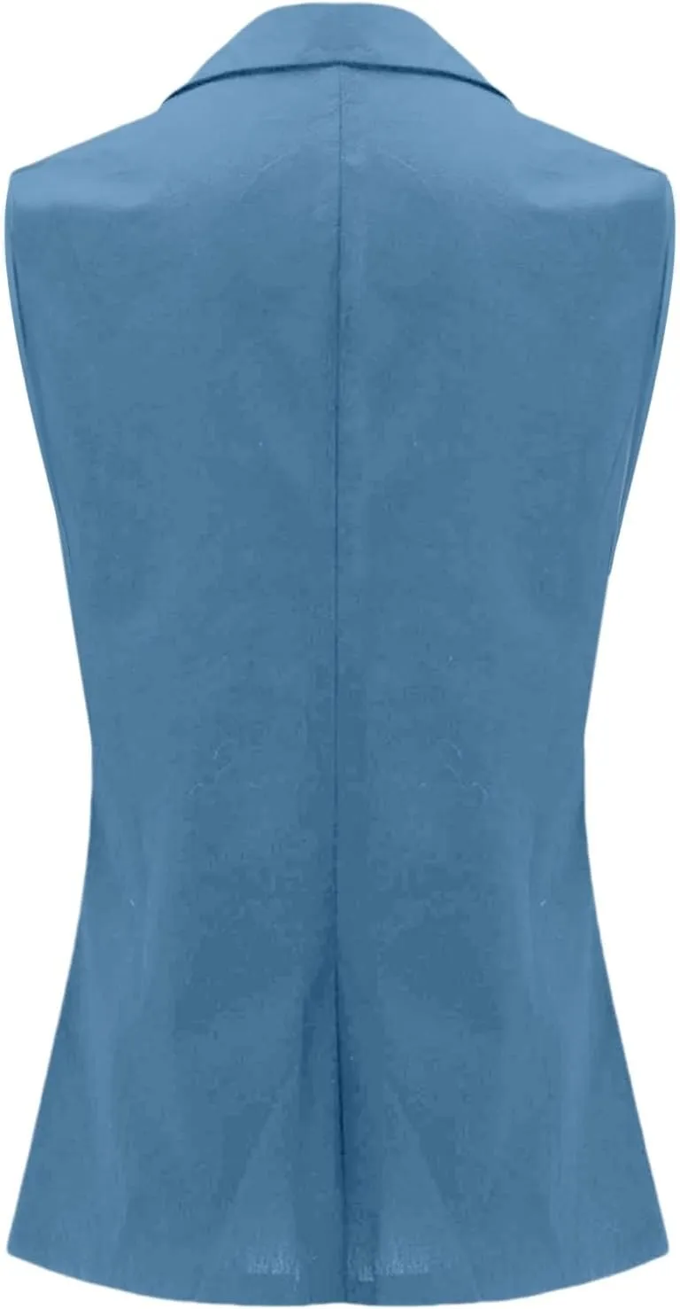 Womens Casual Business Blazer Sleeveless Lightweight Fully-Lined Work Office Vest Summer Waistcoat with Pockets 2025