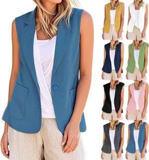 Womens Casual Business Blazer Sleeveless Lightweight Fully-Lined Work Office Vest Summer Waistcoat with Pockets 2025