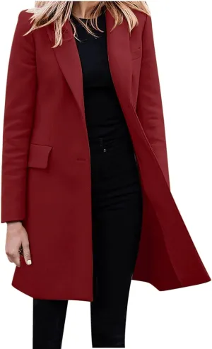 Womens Classic Formal Solid Blazers Long Sleeve Open Front Cardigans Casual Comfy Slim Jacket Work Business Clothes