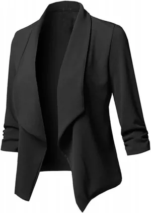 Womens Classic Simple Solid Blazers Long Sleeve Open Front Casual Jackets Soft Loose Fitted Cardigan Daily Work Suits