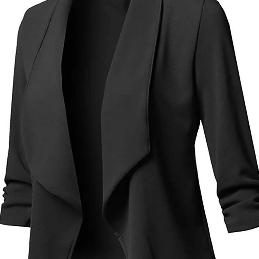 Womens Classic Simple Solid Blazers Long Sleeve Open Front Casual Jackets Soft Loose Fitted Cardigan Daily Work Suits